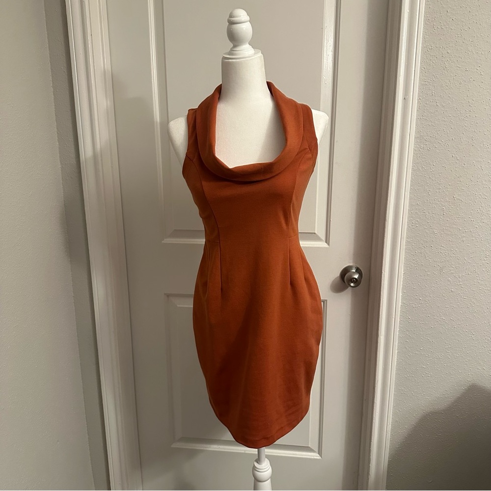 Banana Republic Orange Sheath Mini Dress‎ Cowl Neck Sleeveless